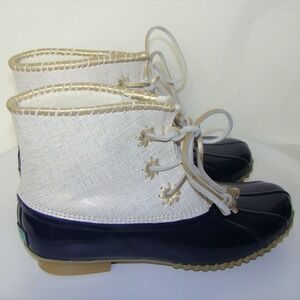 JACK ROGERS WOMENS CHLOE NAVY BLUE GOLD METALLIC RAIN BOOTS SIZE 9   DB4